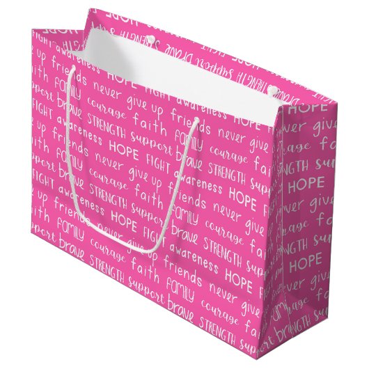 Brustkrebs-Bewusstseins-Wortmuster Große Geschenktüte (Vorderseite Schrägansicht)