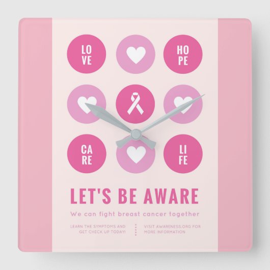 Brustkrebs-Bewusstseinszeit Quadratische Wanduhr (Vorderseite)
