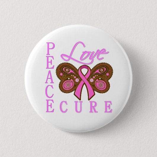 Brustkrebs Butterfly Peace Liebe Heilung Button (Vorderseite)
