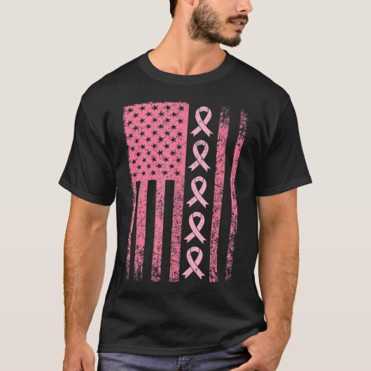 Brustkrebs-Flag Rosa-Band-Bewusstsein T-Shirt (Vorderseite)