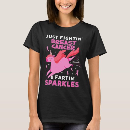 Brustkrebs Funny Unicorn Farting Glitzern T-Shirt (Vorderseite)