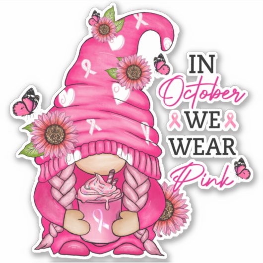 Brustkrebs Gnome Vinyl Sticker (Vorderseite)
