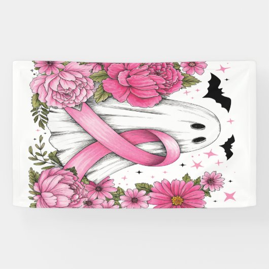 Brustkrebs Halloween Geist Boho Banner (Horizontal)