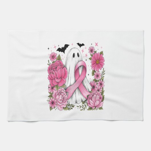 Brustkrebs Halloween Geist Boho Geschirrtuch (Horizontal)