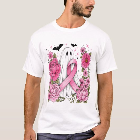 Brustkrebs Halloween-Geist Boho T-Shirt (Vorderseite)