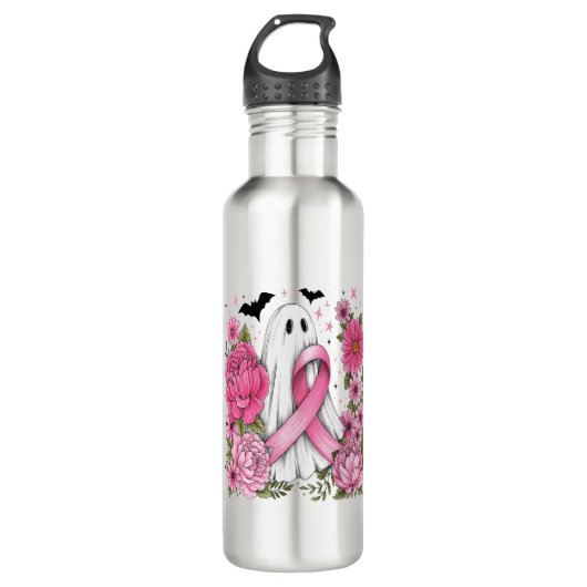 Brustkrebs Halloween Ghost Boho Edelstahlflasche (Vorderseite)