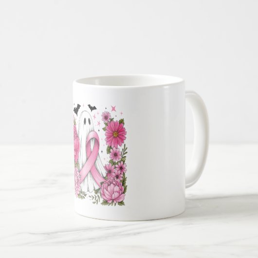 Brustkrebs Halloween Ghost Boho Kaffeetasse (VorderseiteRechts)
