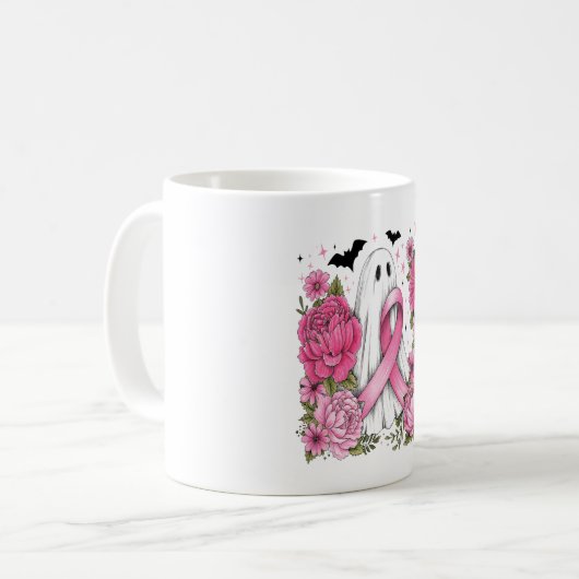 Brustkrebs Halloween Ghost Boho Kaffeetasse (Vorderseite Links)