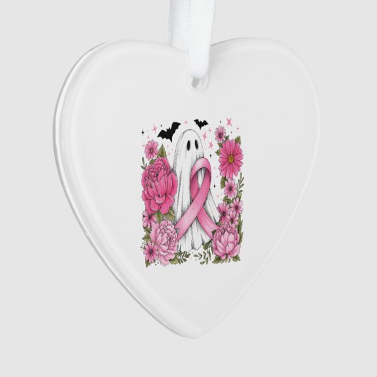 Brustkrebs Halloween Ghost Boho Ornament (Vorderseite)