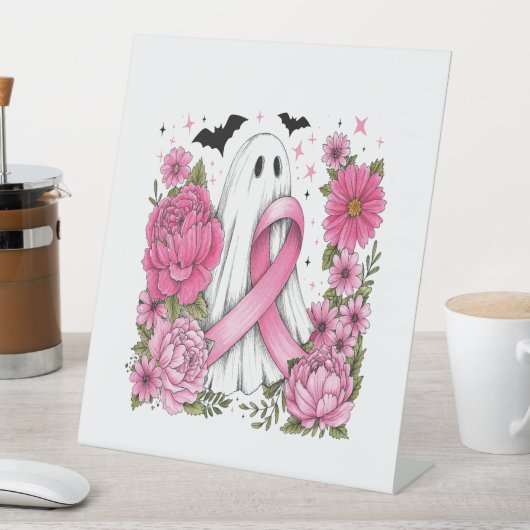 Brustkrebs Halloween Ghost Boho Sockelschild (In Situ)