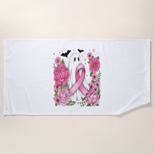 Brustkrebs Halloween Ghost Boho Strandtuch (Vorderseite)