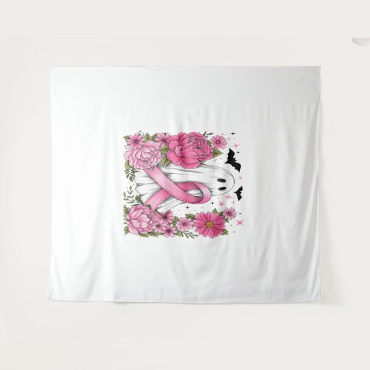 Brustkrebs Halloween Ghost Boho Wandteppich (Vorderseite (Horizontal))