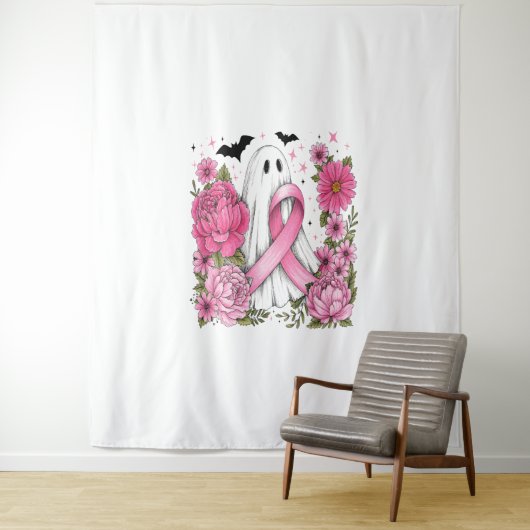 Brustkrebs Halloween Ghost Boho Wandteppich (Beispiel)