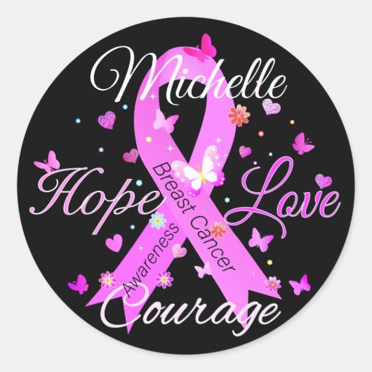Brustkrebs Hoffnung Liebe Courage Classic Round St Runder Aufkleber (Vorderseite)