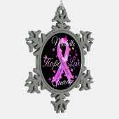 Brustkrebs Hoffnung Liebe Courage Snowflake Pewter Schneeflocken Zinn-Ornament (Links)