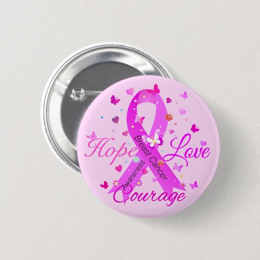 Brustkrebs Hoffnung Liebe Mut Button (Vorne & Hinten)
