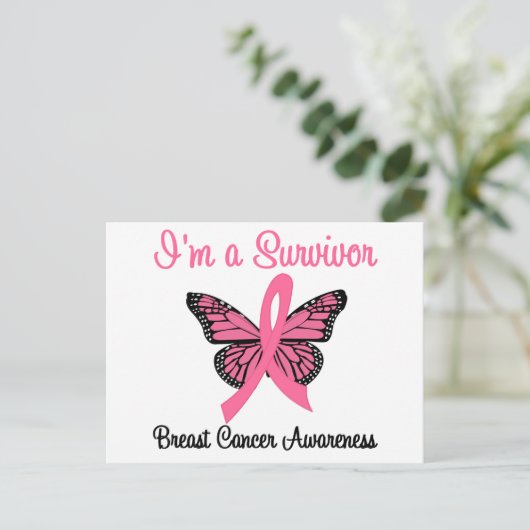 Brustkrebs Ich bin ein Überlebender Postkarte (Stehend Vorderseite)