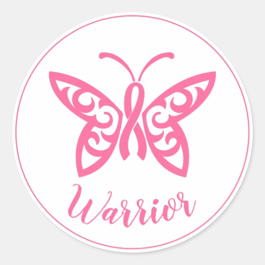 Brustkrebs-Krieger der rosa Ribbon-Schmetterling Runder Aufkleber (Vorderseite)
