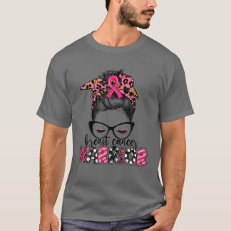 Brustkrebs-Krieger Leopard-Messy Bun Brust kann T-Shirt