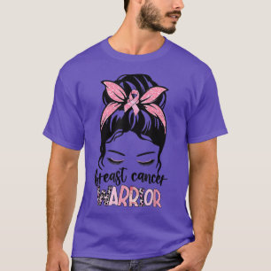 Brustkrebs-Krieger Messy Bun Hair Pink Ribbon W T-Shirt