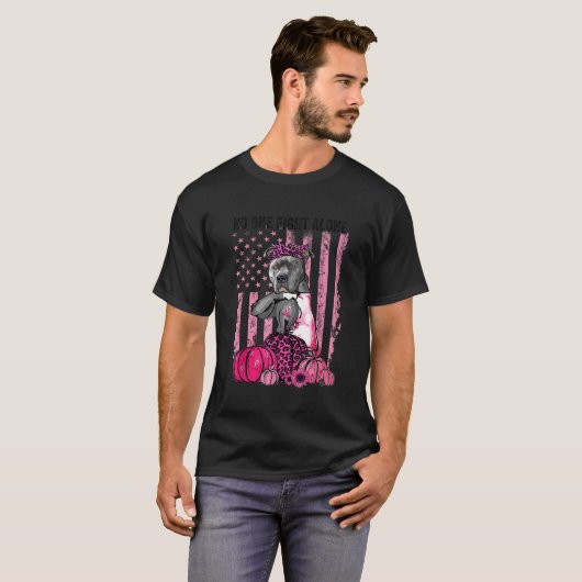 Brustkrebs Oktober Pitbull Hund Pink Pumpkin Ame T-Shirt (Vorne ganz)