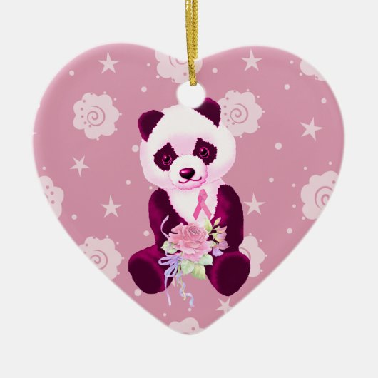 Brustkrebs-Panda-Bär Keramik Ornament (Vorne)