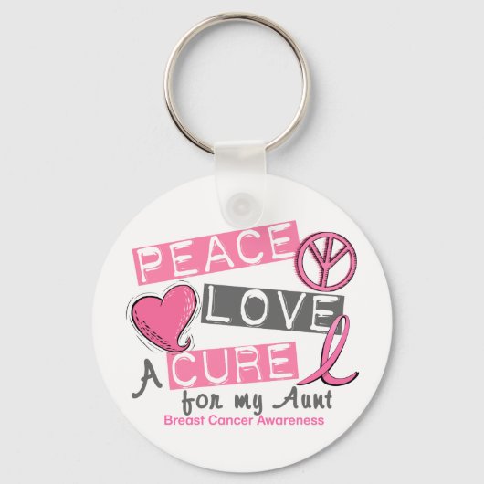 Brustkrebs PEACE, LIEBE, A CURE 1 (Tante) Schlüsselanhänger (Vorderseite)