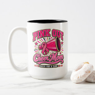 Brustkrebs Pink Out Cheer Mom Cheer für eine Heilu Zweifarbige Tasse