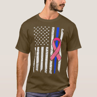 Brustkrebs Polizei Amerikanische Flagge Rosa Band  T-Shirt