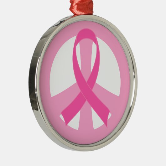 Brustkrebs Schleifen-Friedenszeichen-Geschenk Silbernes Ornament (Rechts)