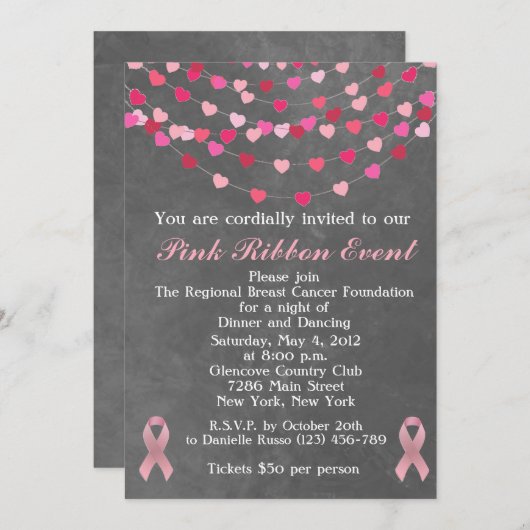 Brustkrebs Schleifen-Geldbeschaffer-Einladung Einladung (Vorne/Hinten)