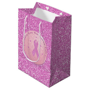 Brustkrebs Schleifen-Glitzer-Geschenk-Tasche Mittlere Geschenktüte