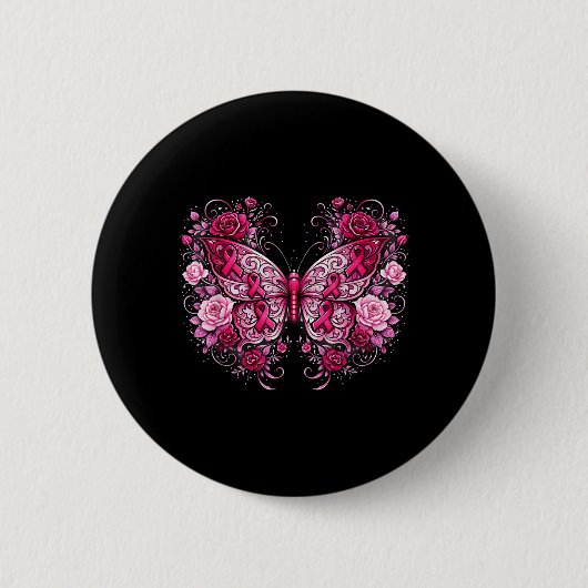 Brustkrebs Schmetterling Blumen Mädchen Button (Vorderseite)
