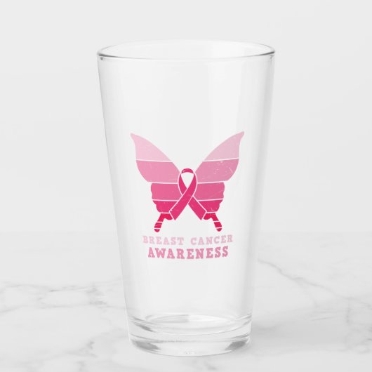 Brustkrebs - Schmetterling - Rosa Schleife Glas (Vorderseite)