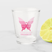 Brustkrebs - Schmetterling - Rosa Schleife Schnapsglas (Vorderseite)