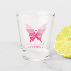 Brustkrebs - Schmetterling - Rosa Schleife Schnapsglas