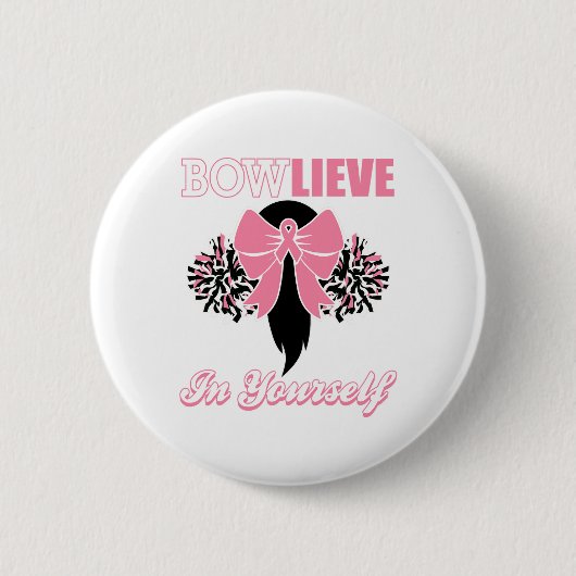 Brustkrebs Shirt Pink Bow Cheer Geschenk Button (Vorderseite)