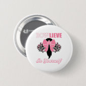 Brustkrebs Shirt Pink Bow Cheer Geschenk Button (Vorne & Hinten)