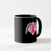Brustkrebs Skeletton Hand Herz Sign Ribbon Krieg Tasse (VorderseiteRechts)