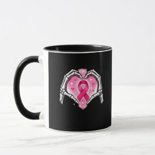 Brustkrebs Skeletton Hand Herz Sign Ribbon Krieg Tasse