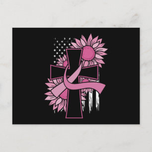 Brustkrebs Sonnenblume Rosa Ribbon Cross Faith Postkarte