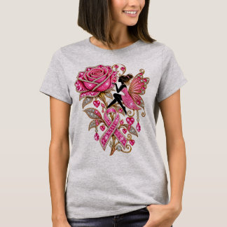 Brustkrebs-T-Shirt mit rosa Band Fee Rose T-Shirt