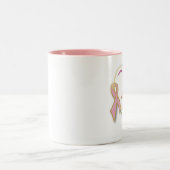 Brustkrebs-Tasse LiveLaughLove mit rosa Band Zweifarbige Tasse (Mittel)