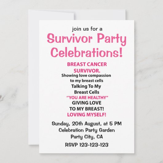 Brustkrebs-Überleben Party-Feier Einladung (Vorderseite)