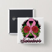 Brustkrebs Überleben Rose Tattoo Button (Vorne & Hinten)