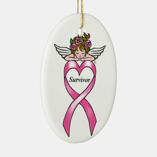 Brustkrebs-"Überlebend-" Engel Keramik Ornament (Rechts)