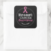Brustkrebs - Überlebenserwartung seit 2018 Quadratischer Aufkleber (Tasche)