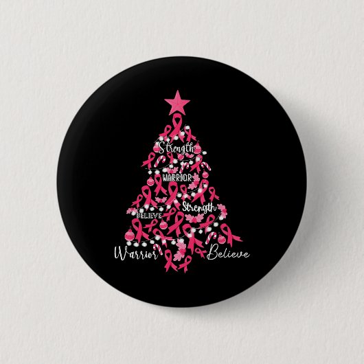 Brustkrebs Weihnachtsbaum Pink Ribbon Kampf Awa Button (Vorderseite)