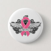 Brustkrebs-Winged SURVIVOR Ribbon Button (Vorderseite)