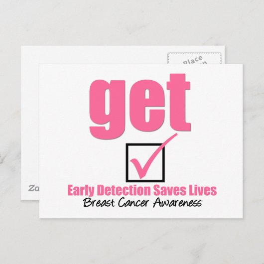 Brustkrebs wird überprüft v1 postkarte (Vorne/Hinten)